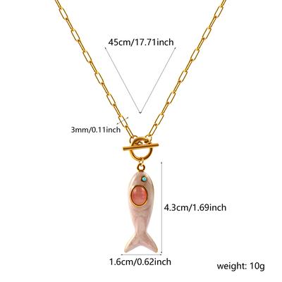 Fish Enamel Blue Rhinestone Pendant Charm Necklace 18KGold Plated 304 Stainless Steel Paperclip Link Chain Ocean 45cm(17.7")long