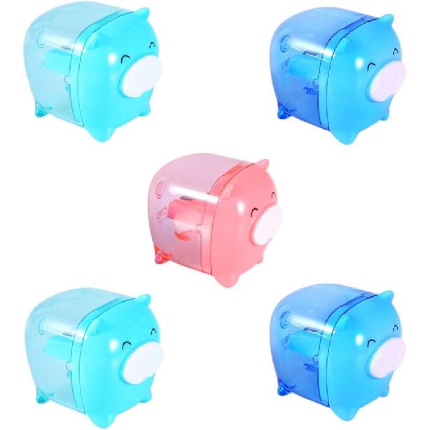 5Pcs Mixed Colors Piggy Pencil Sharpener - Cartoon Pig Handheld Sharpener for Kids, Single Hole, Portable and Easy to Use, Assorted Colors