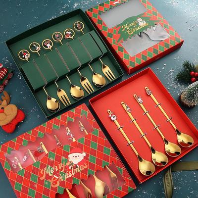 J Creative Christmas Reindeer Spoon & Fork Set - Cute Dessert & Coffee Stirring Gift