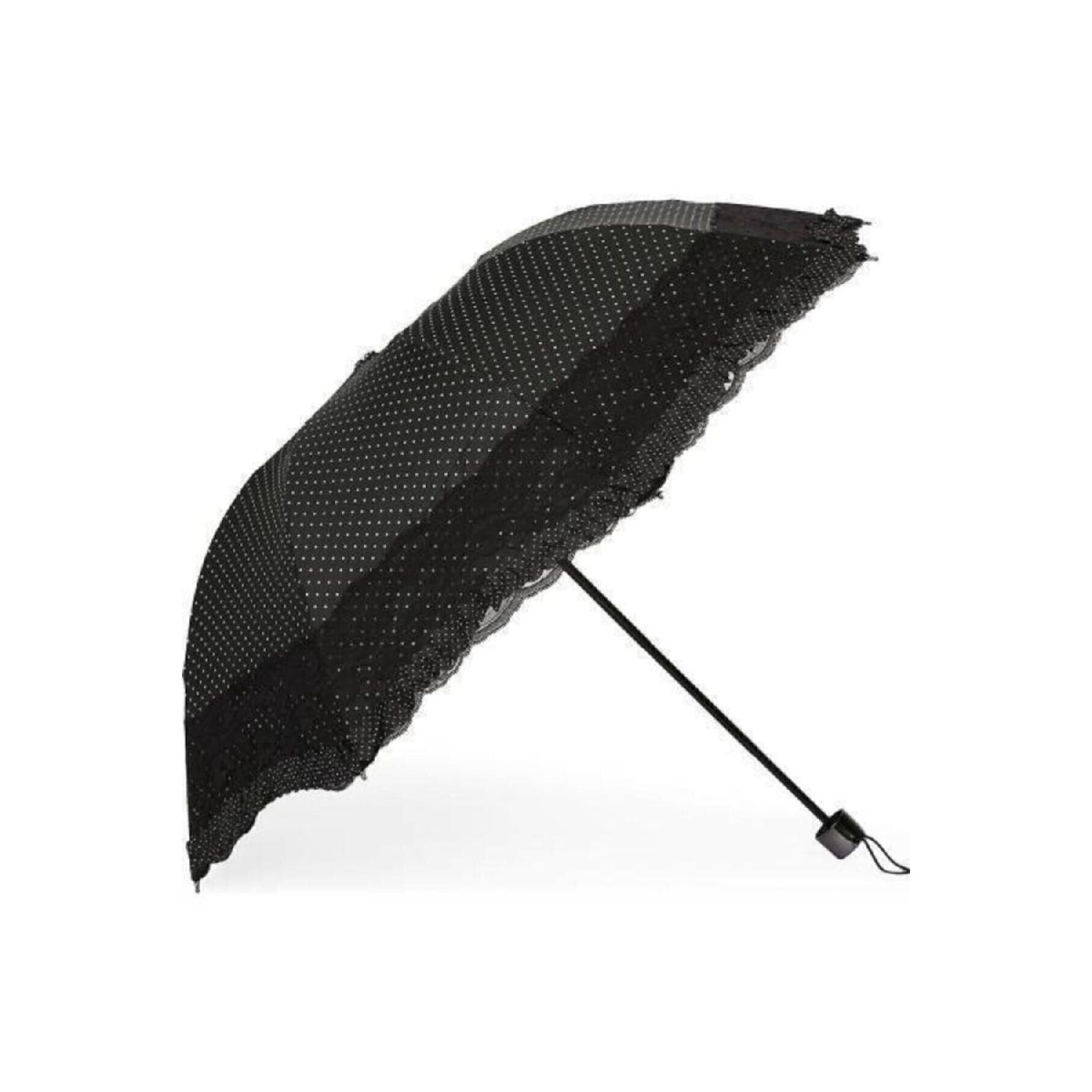 

Luxury Unbreakable Special Skeleton Frilly Polka Dot Black Umbrella чорний