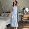 Women's Spring and Autumn Sleeveless Boat Collar Dress Waist Long Dress Cardigan A Dress Dress