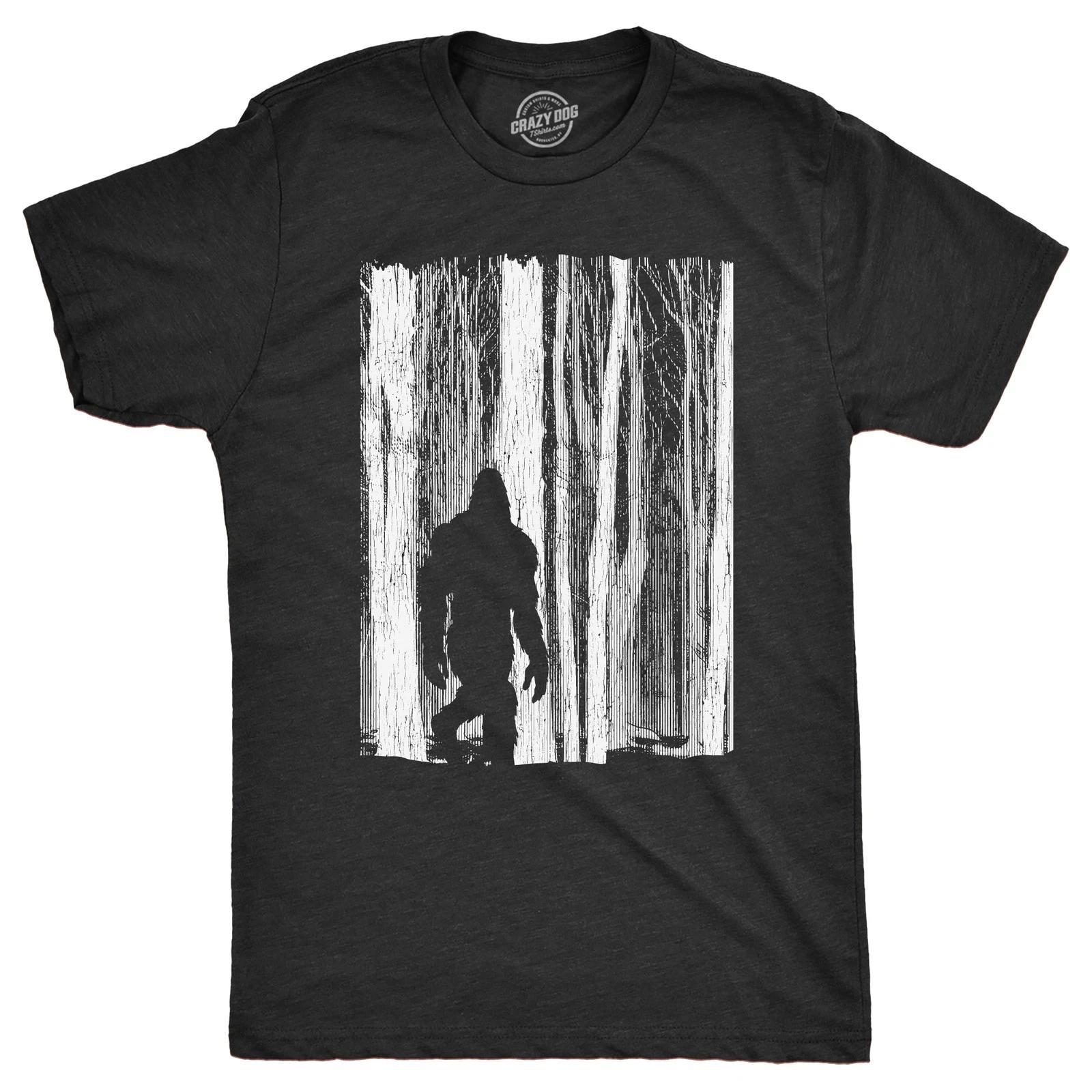 Mens Bigfoot In The Forest T Shirt Funny Sasquatch Outdoors Wild Joke Tee for S