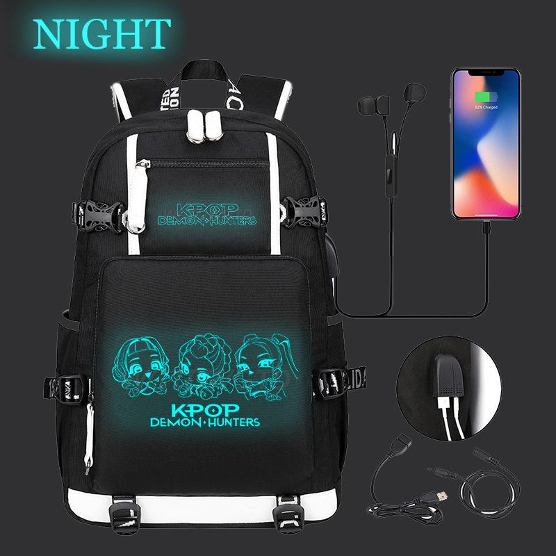 Kpop Demon Hunters Luminous School Bag Multifunctional with USB Backpack Fashion Student Casual Backpack