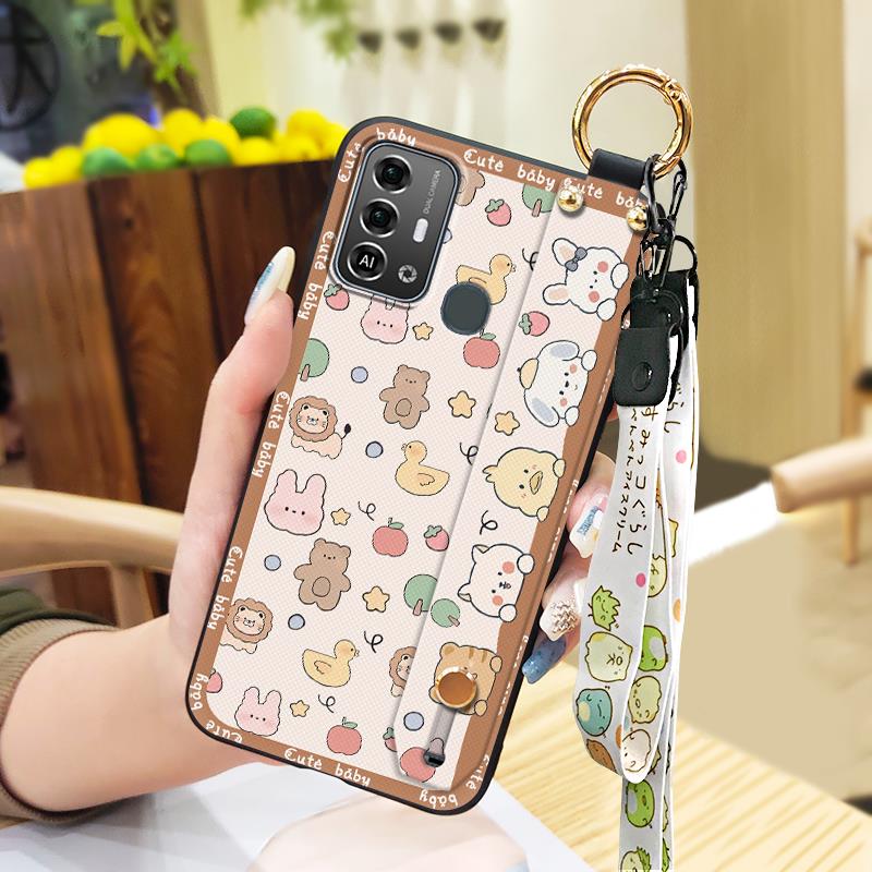 Phone Holder Protective Phone Case For ZTE Blade A53 Pro Durable Cute Back Cover Lanyard Anti-dust Fashion Design Ring