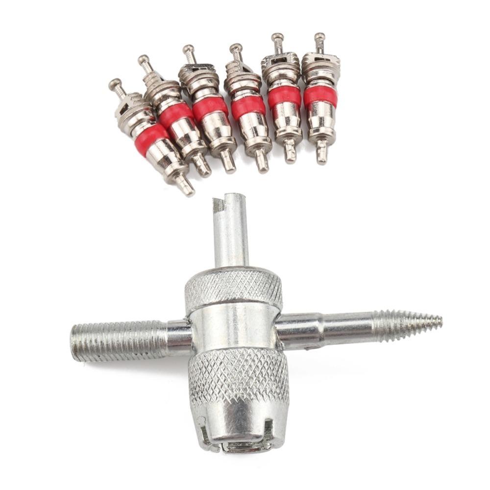 7PCS 6 Valve Cores Tire Valve Core Tool Silver Valve Core Kit Durable 4 in 1 Valve Tool  Tire Repair