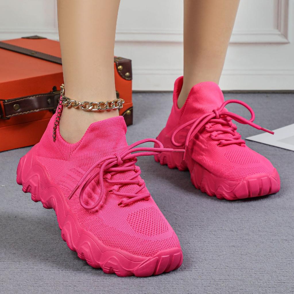 Spring Pink Casual Shoes Breathable Mesh Sports Sneakers  2026 New Fashion Non-slip Sock  Lace Up Ladies Comfort Sneakers
