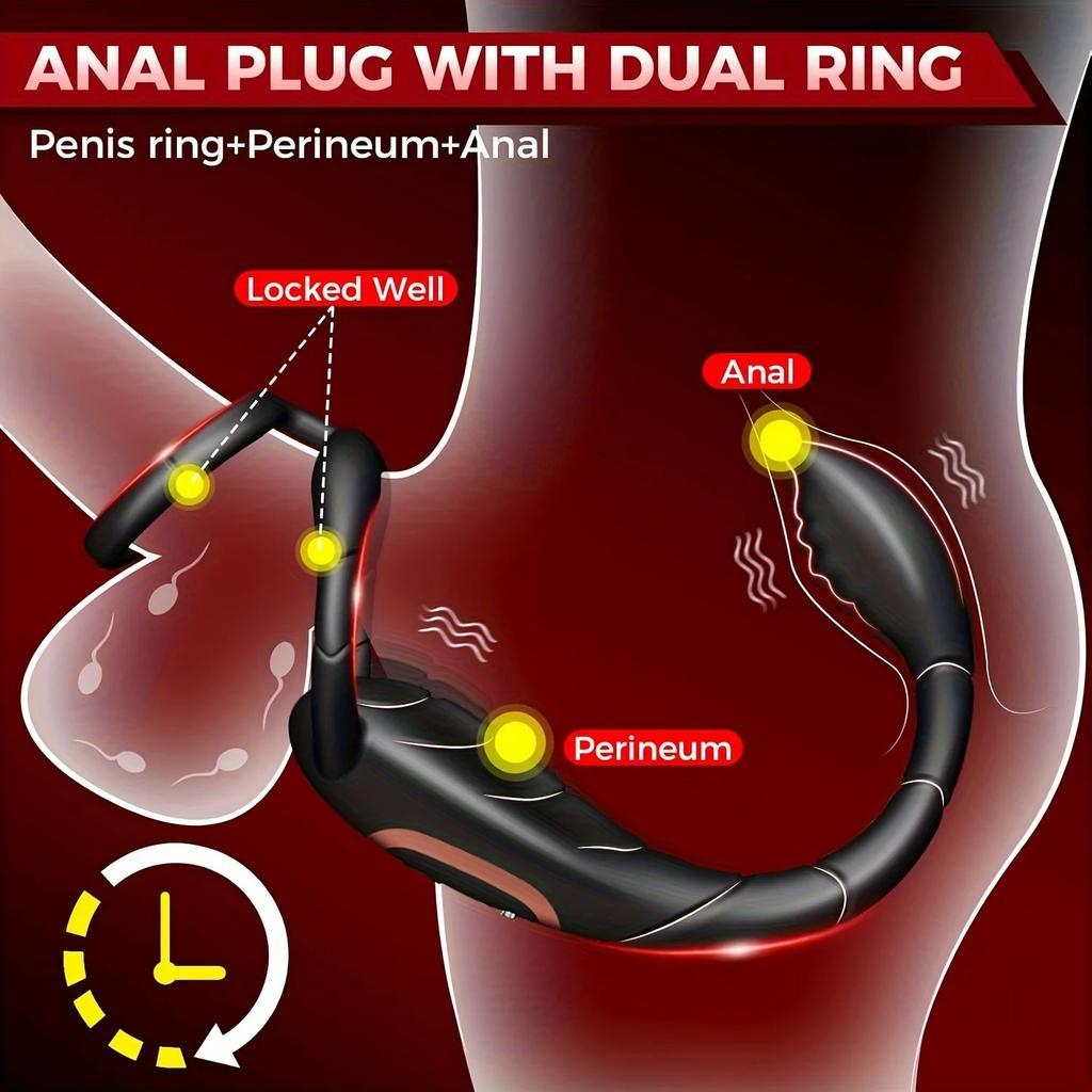 Cock Ring Prostate Vibrator for Male Double Ring Anal Plug Vibrating Delay Ejaculation Male Masturbator Sex Toys for Men 18+