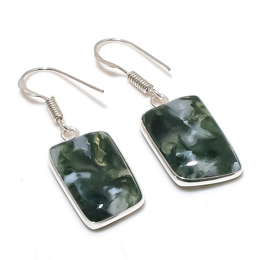 Natural Moss Agate Gemstone 925 Sterling Silver Jewelry Earring 1.58 AE-12463