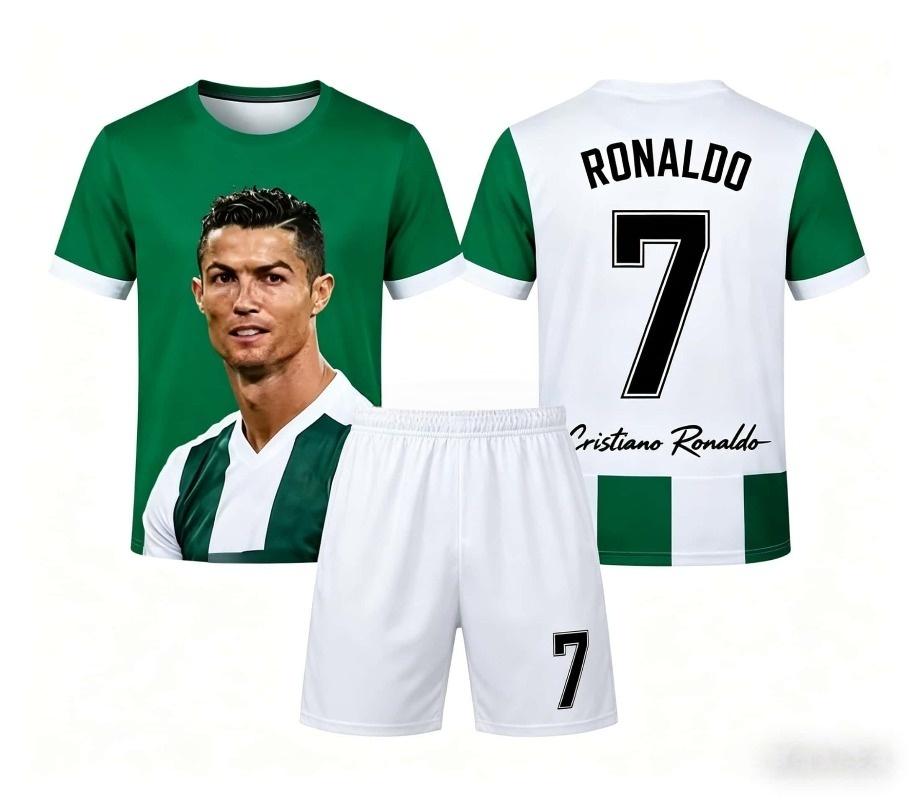 Summer Fashion New Ronaldo # 7 Football Jersey Sport Training Competition Short Sleeve T-shirt and Shorts Set Family Kids Tees