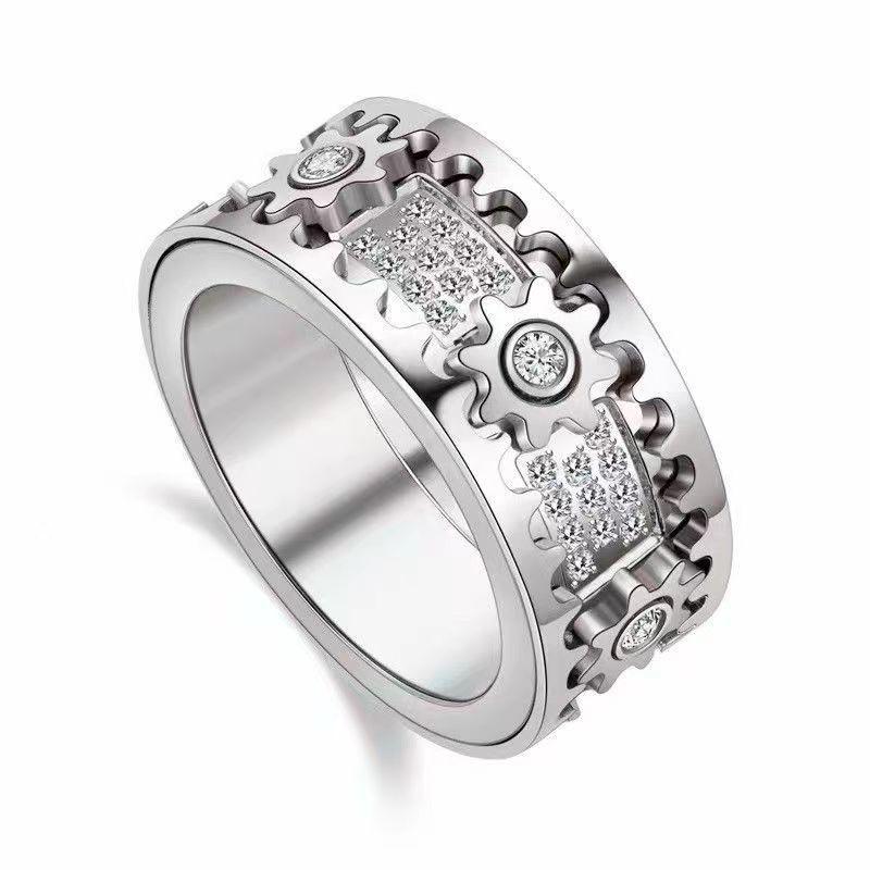 Trendy Full Diamond Rotation Gear Ring: Versatile & Popular with a Mechanical Vibe, Perfect for Decompression & Personal Expression