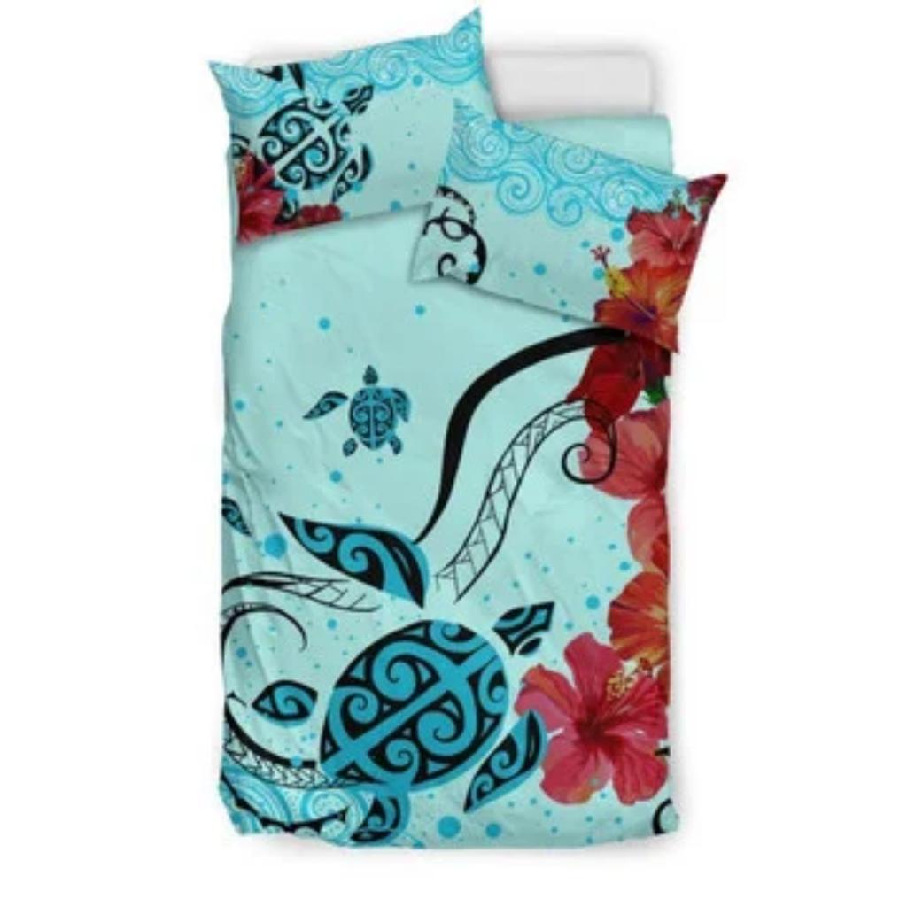 Quilt Cover Set Hawaii Turtle and Colorful Hibiscus Bedding Set Home Textiles