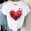 (Asian Size) Love Heart Flower Clothing Lady O-neck Short Sleeve T-shirts Printed Female Top Casual T Shirt Fashion Women Graphic Tee