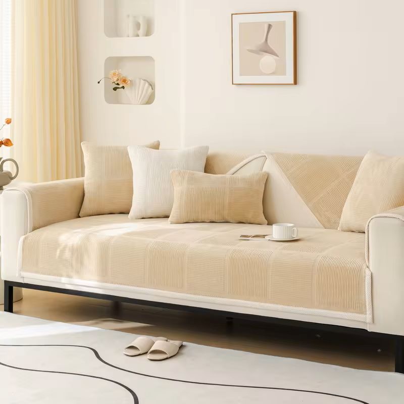 

Роскошный однотонный бархатный стеганый чехол для дивана, противоскользящий чехол для дивана, зимний теплый короткий плюшевый секционный диван, полотенце для гостиной 70x70cm 1pc