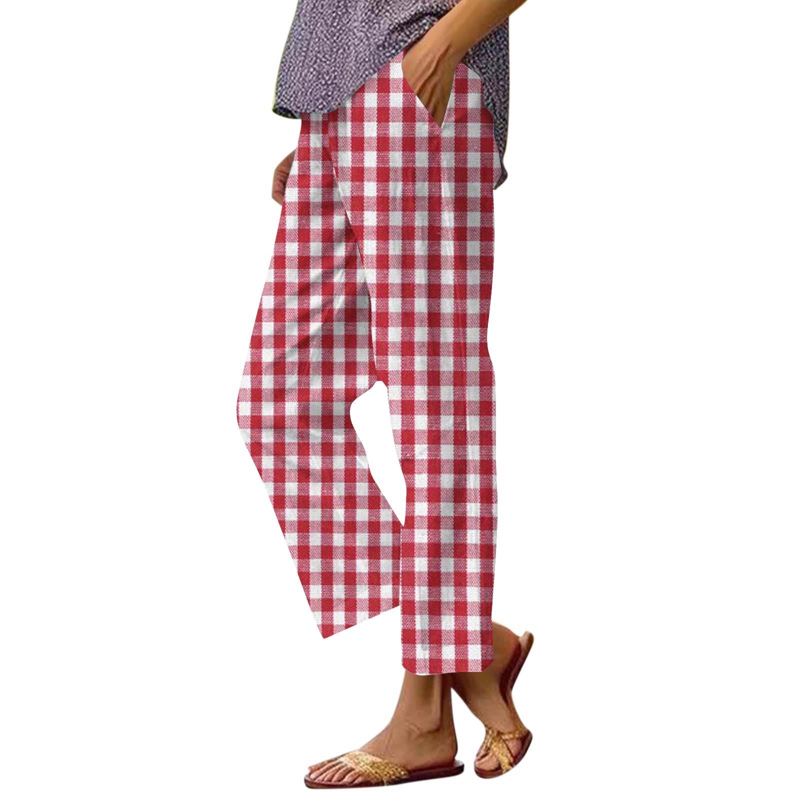 

Женские повседневные модные принтованные прямые брюки с карманами XL красный