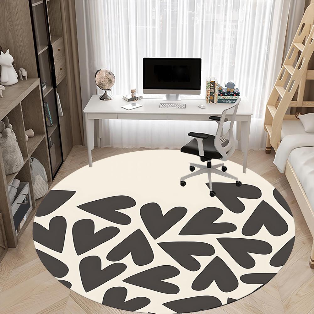 1pc Heart Pattern Office Round Area Rug, Indoor Mat Suitable ForOffice, Under Office Chairs Bedroom Living Room Home Decor, Room Decot247