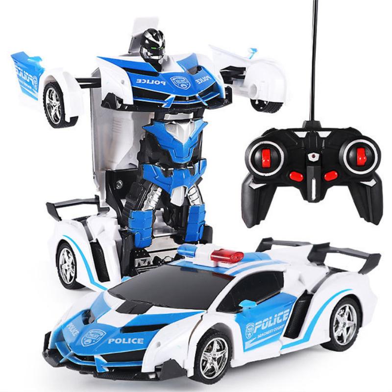 Rc Transformer Robot Police Car Remote Control Toy Kids Led Lights Boys Gift