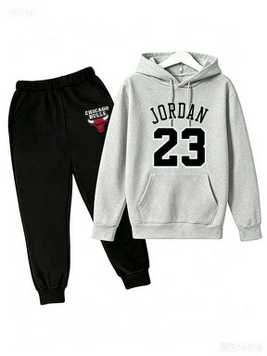 Set Felpa con Cappuccio e Pantaloni Tuta da Basket '23 Unisex per Bambini - Stile Euro-Americano