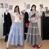 Plus Size Women S Blue Plaid Lace Trim Long A Line Cake Skirt