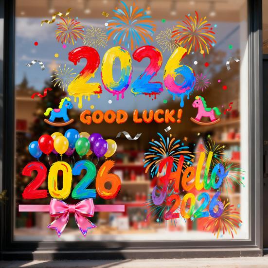 1/2 Foi 2026 Anul Nou Autocolant Static de Geam Removabil Impermeabil Decal Decorare Festival Sărbătoare An Nou Fericit