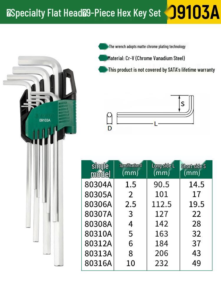 SATA Extra Long Hex & Torx Wrench Set with Ball & Flat Heads