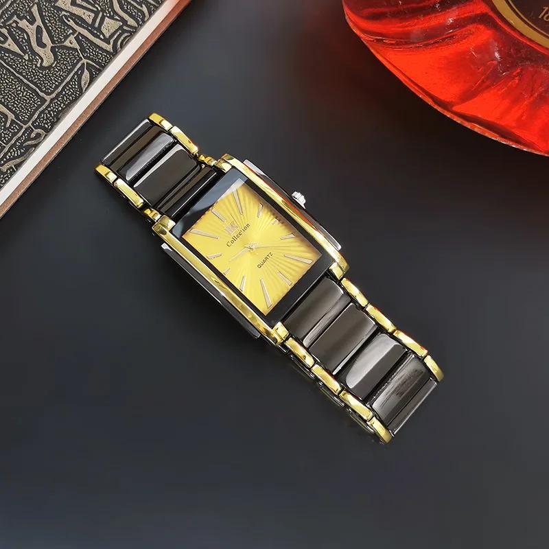 New Quartz Watches Man Fashion Luxury Business Rectangle Wristwatches Black Gold Couple Watch Gifts Reloj Hombre Montre Homme