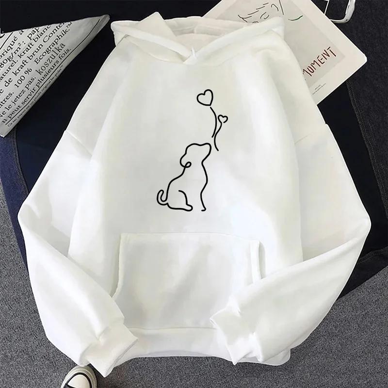 Casual Womens Hoodies Cute Dog Printing Sweatshirts Sports Home Long Sleeves Pullover Tops Outdoors Street Sweet Woman Clothing