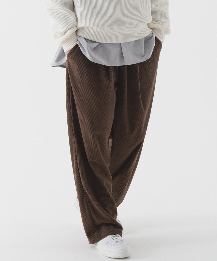 PIANER Corduroy One-Tuck Stitch Wide Pants (Brown)