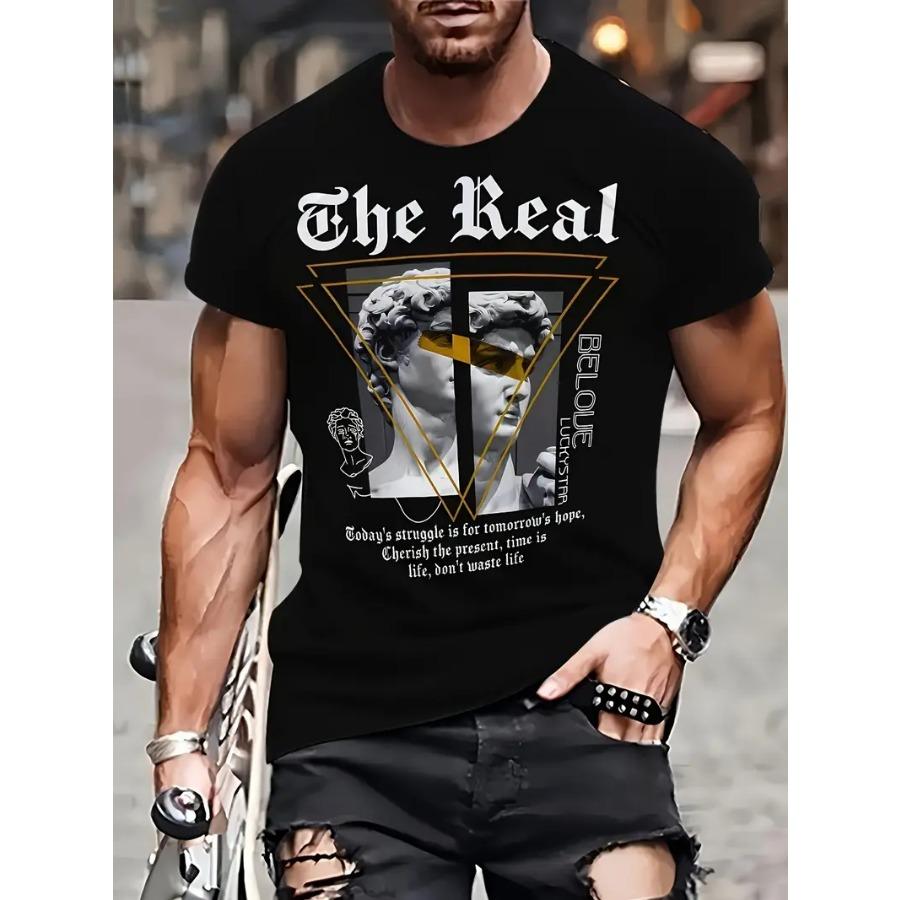 Realistic Print Men's Summer Sporty Comfortable T-Shirt with Mesh Fabric - Street Style, Round Neck, Short Sleeve, Suitable for Running and Daily Wear