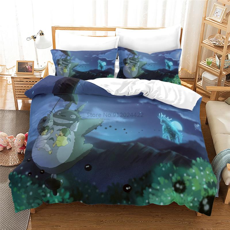 My Neighbor Totoro Cartoon 3d Bedding Set Anime Twin Full Queen King Comforter Cover Set with Pillowcase 2/3pcs Duvet Cover Sets