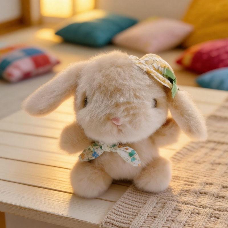 Cute Bunny Plush Keychain Soft Fluffy Rabbit Doll With Floral Bow Hat Multiple Styles Kawaii Stuffed Animal Pendant For Backpack