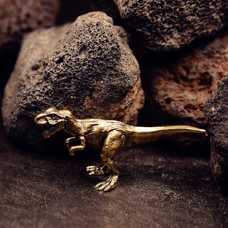 Copper Ancient Animal Tyrannosaurus Rex Statue Car Decoration Craft Home Decor Accessories Retro Brass Dinosaur Miniature Figure
