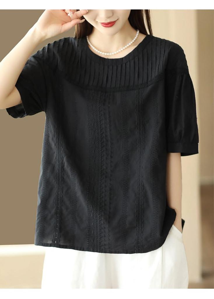 TRTRO Short Sleeve Lace Solid Loose Breathable Top Short Women's Blouse, Color, Flexible, Fit, (Free Size, Sleeve/Black)
