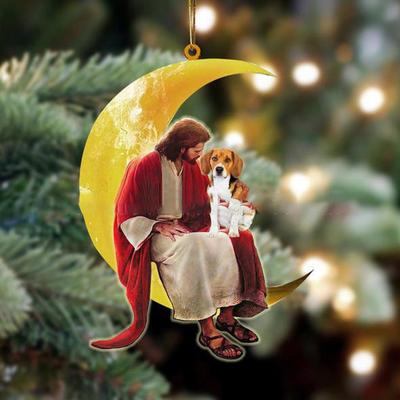 (Nikita) Dog Sitting On The Moon Hanging Ornament Christmas Pendant Christmas Tree Acrylic Pendant Christmas Tree Decoration