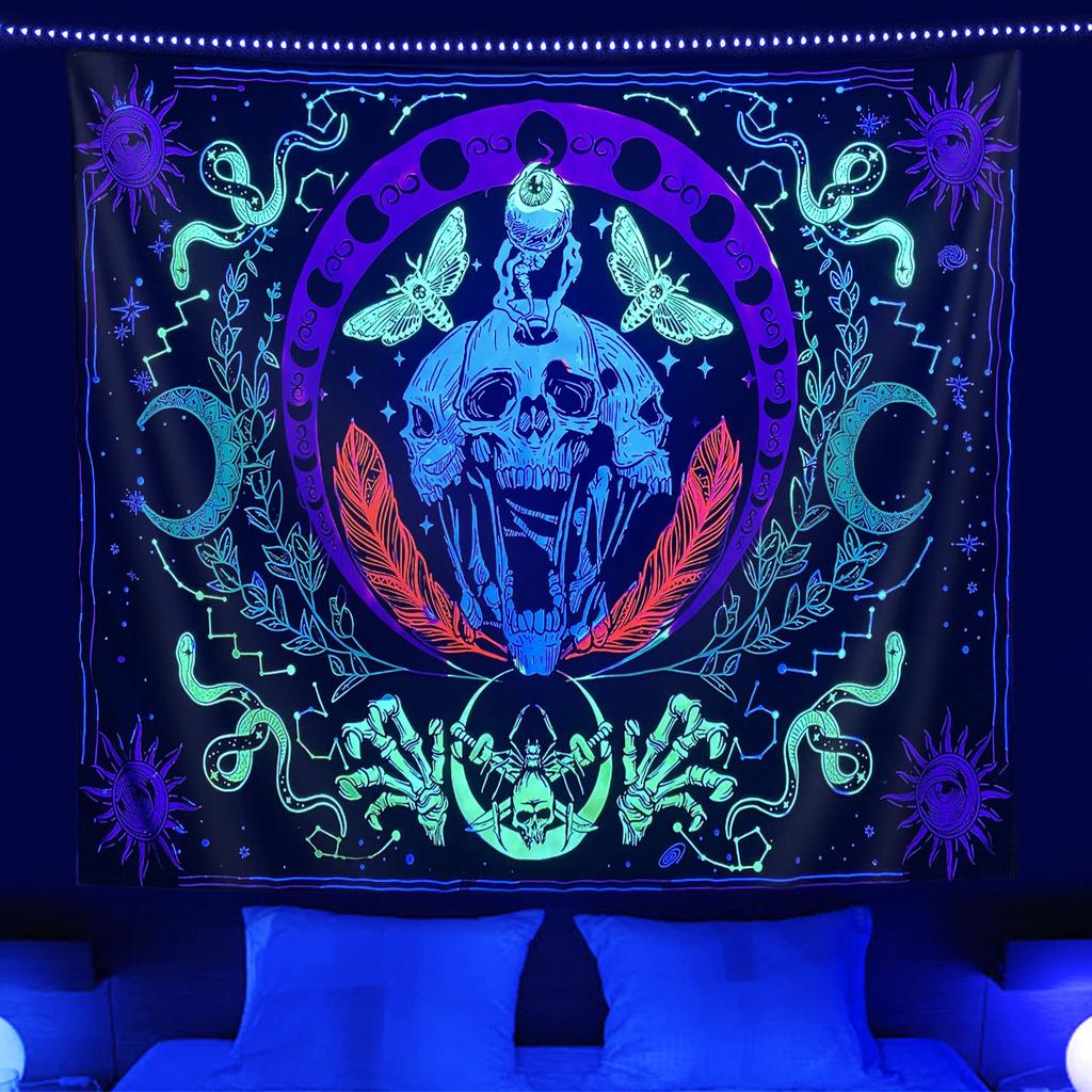 Fluorescent Tapestry UV Night Light Game Controller Mandala Tree of Life Home Room Hanging Cloth T