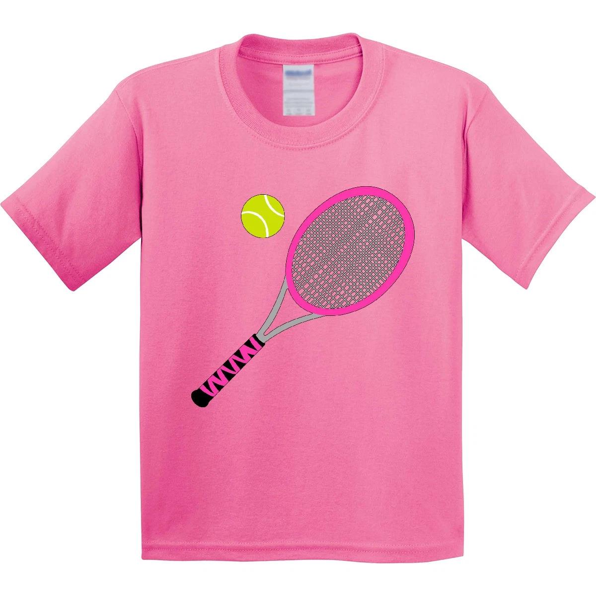 Inktastic Pink Tennis Racket And Ball Youth T-Shirt Sports Match Play Player Tee 140