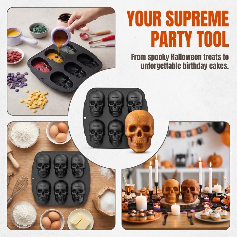 Food Grade Skull Head Baking Mold Elasticity Silicone Skull Baking Mold  Halloween