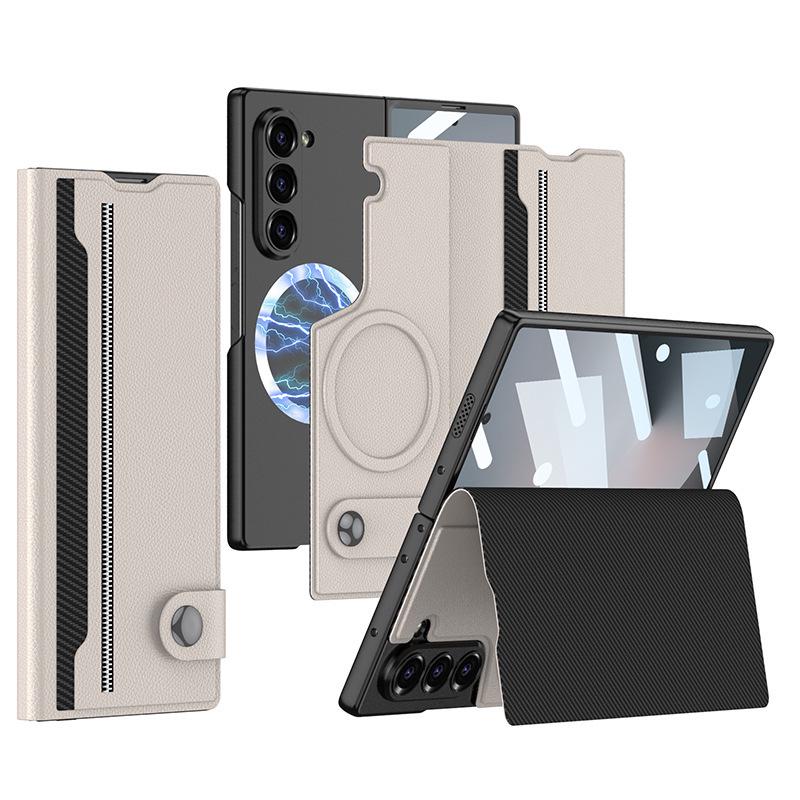 Samsung ZFold6 Leather Flip Case: Magnetic, Foldable Screen Protector, Trendy Design