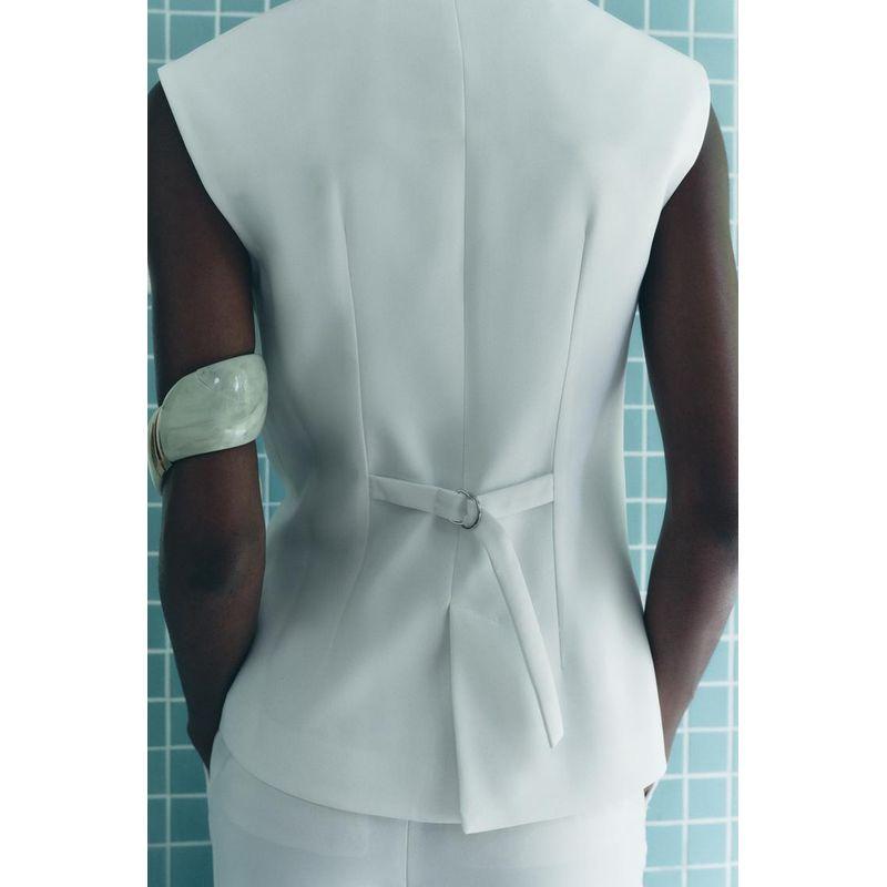Spring New Vertical Straight Pants 8646186 V-neck Sleeveless Pocket Decoration Vest Vest 8412186