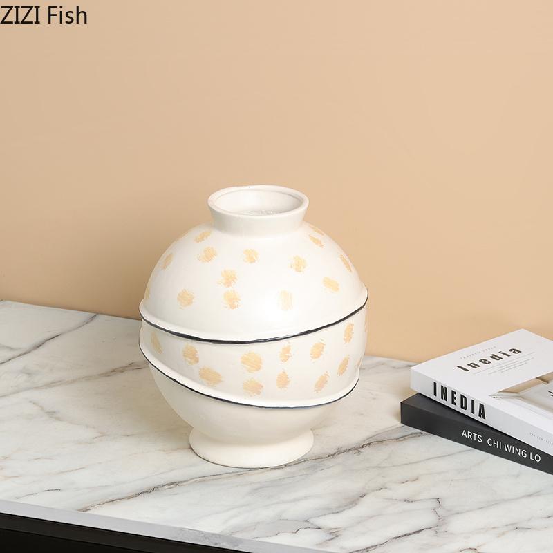 Painted Round Vase Resin Handicrafts Flower Pots Table Decoration Modern Flowers Arrangement Floral Vases Room Aesthetic Decor