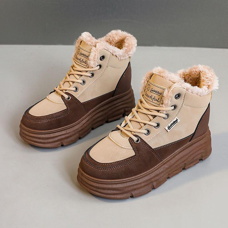 W3679 new winter casual inner height-increasing board shoes high-top velvet warm thick-soled student women's cotton shoes