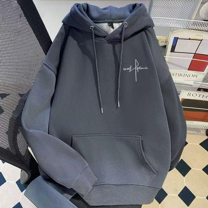Hooded Sweater Men's Autumn and Winter Velvet Thickened Versatile Trendy Brand Letter Printing American Student Clothes Jacket