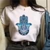 Hamasa Hand der Fatima Print Damen T-Shirts Lucky Hamsa Hand Harajuku Unisex T-Shirts Sommer Kurzarm Schwarzes Top Tees Weiblich