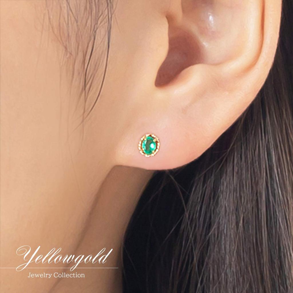 Smaragdové náušnice 18K žluté zlato K18 18K zelené jednotlivé náušnice pro obě uši [Barzaz] Dámské