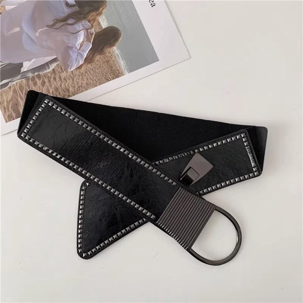 Wide Rivets Waist Corset PU Waistband Vintage Wide Waist Belt  Daily Wear