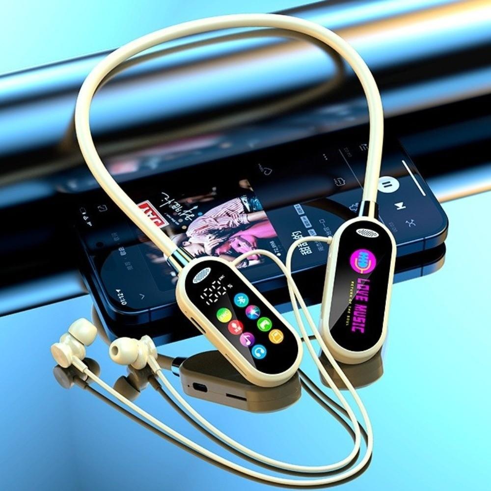 LED Display Neckband Headsets Color Screen Noise Reduction Earbuds Neck-hanging