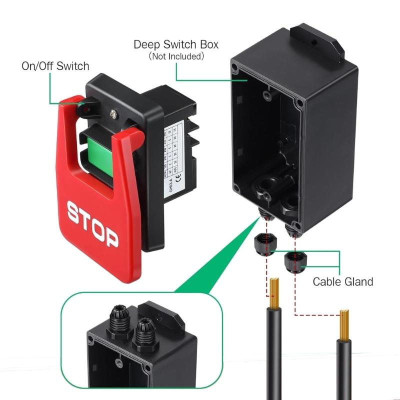 Practical Safety Switches with Large Stop Sign Paddles for Woodworking Equipment and Table 120V Single Phase
