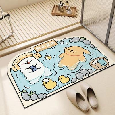 Kieselgur Bodenmatte Lustige Cartoon-Linien Welpe Toilette Badezimmer Tür Fußmatte Rutschfeste Matte Haushalt Saugfähige Matte