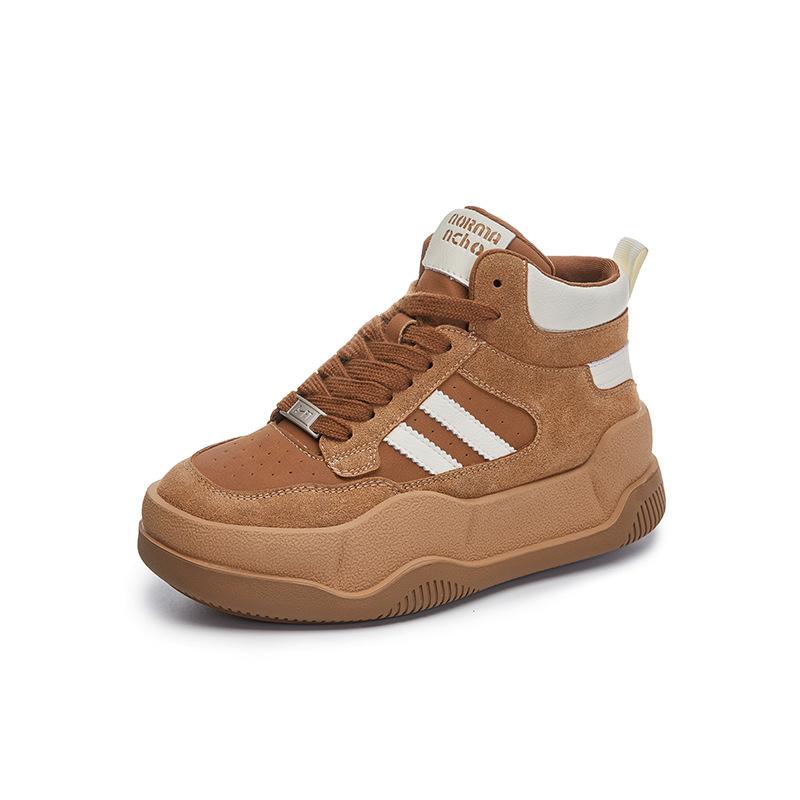 Leather High-top German Training Shoes for Women's 2025 Spring New Women's Sports Board Shoes Platform Women's Shoes Casual White Shoes for Women