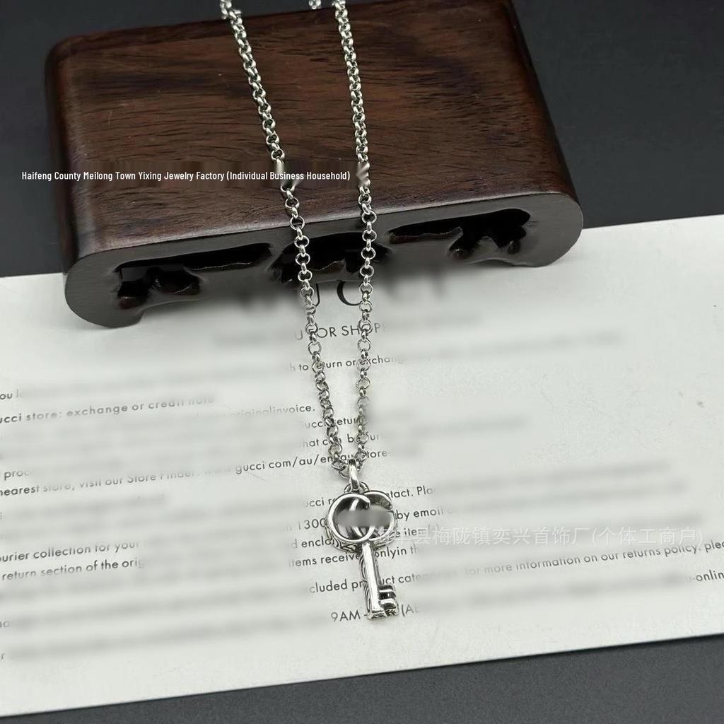 Vintage-Style Double G Skull & Key Necklace: Unisex Large Size, Fearless Love & Tiger Head Sweater Chain