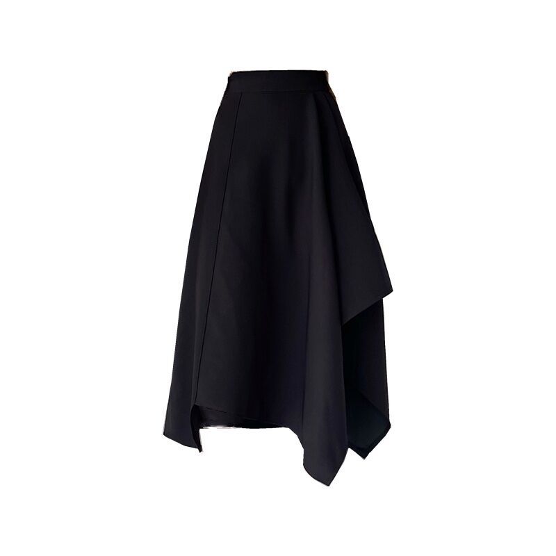 Black Irregular Skirt Women Spring Summer Elastic Waist Thin Mid-length Umbrella Skirts Plus Size Bottoms Vintage Y2k Clothes